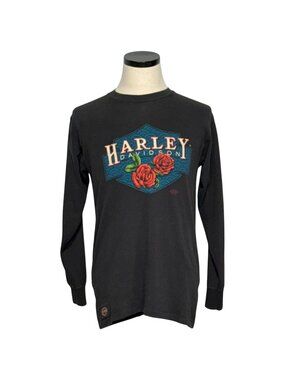 Harley-Davidson 90s Long Sleeve Shirt 3D Emblem Black Rose Venice Beach Medium